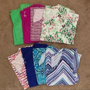 Lot of 8 Short Sleeved Shorts V-Neck 2X Pink Green Blue Purple Floral Chevron